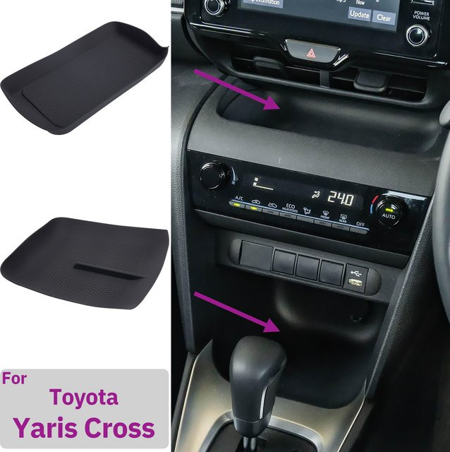 Silikonmatte für Toyota Yaris Cross als flexible Konsolenauflage für kabelloses Laden, rutschfest und geräuschdämpfend, Farbe: Schwarz - Bild 1