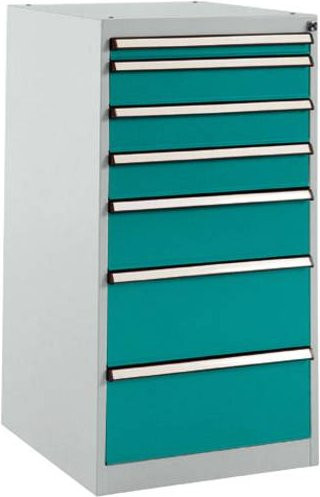 Manuflex BASETEC Stationärer Schubfachschrank SP1137.5021 in Wasserblau RAL 5021 mit 7 abschließbaren Schubfächern aus Stahl - Bild 1