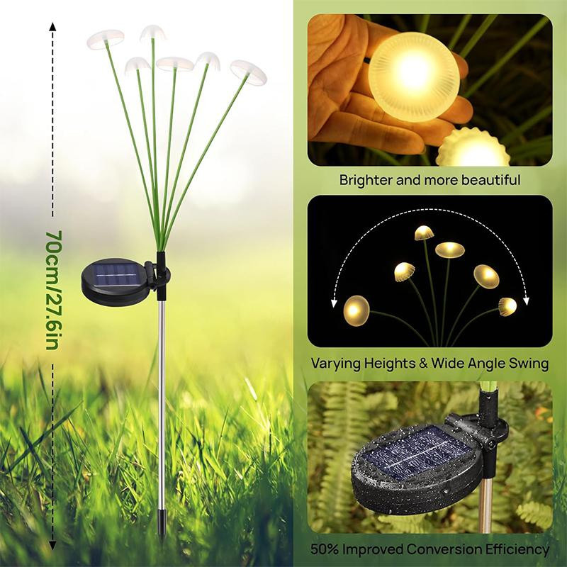 YWZT BEIMT Solar Quallen Schwinglichter mit 10 LEDs, Wasserdichte Garten-Solarleuchte in Weiß für Terrasse und Rasen, Warmweiß - Bild 7
