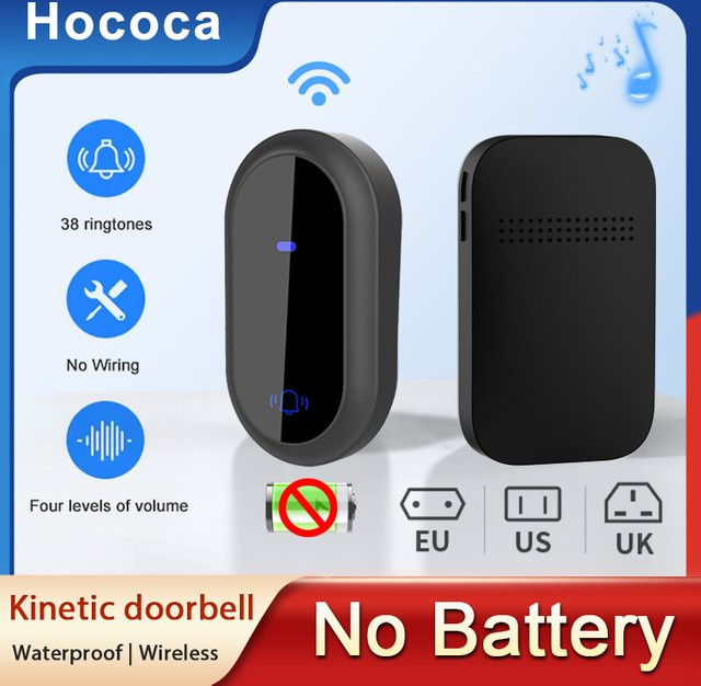 Hococa Wasserdichte kinetische Funk-Türklingel für den Außenbereich in Schwarz, RF433 ohne Batterie - Bild 1