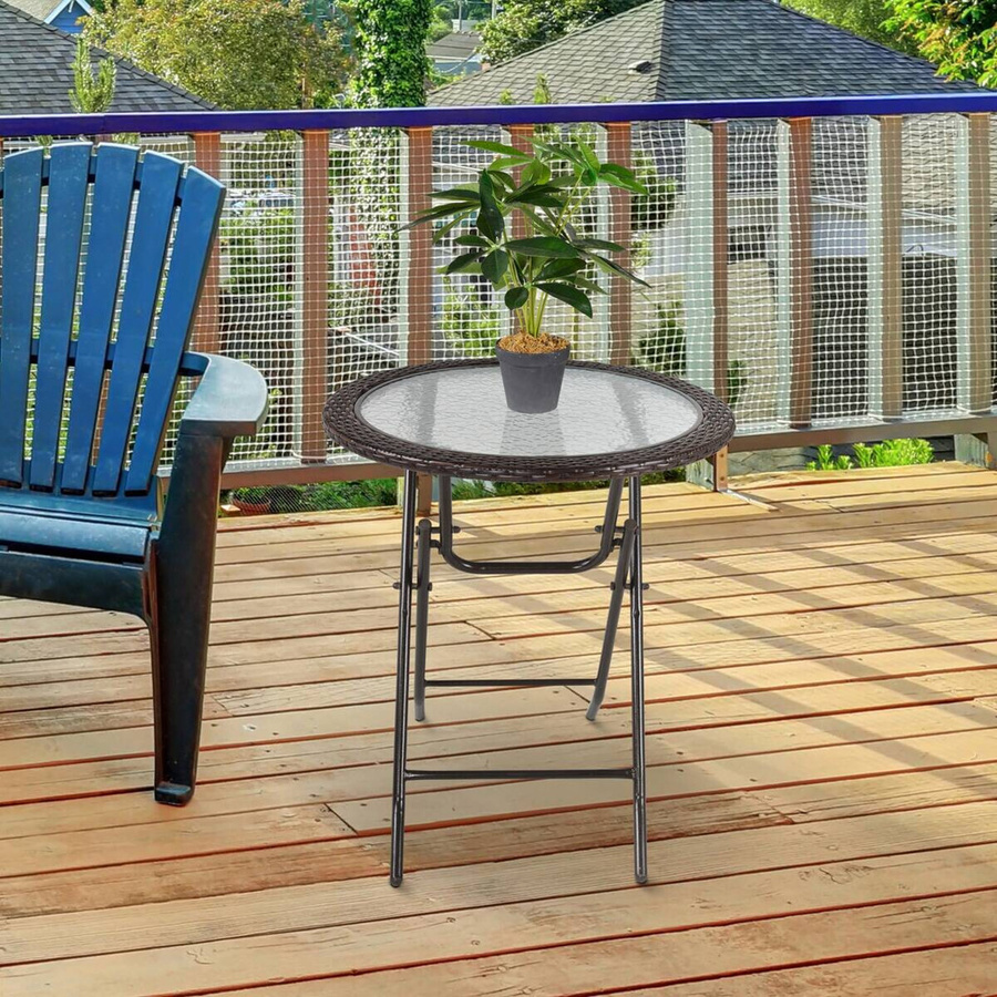 Outsunny Gartentisch aus Polyrattan und Glas in Braun mit Edelstahlgestell, B/T/H: 68 x 68 x 73 cm - Bild 2