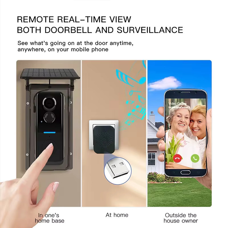 Tuya Solar Türklingel mit Kamera, WiFi Video Intercom und Bewegungserkennung, Wasserdicht mit Regenabdeckung, Schwarz und Transparent - Bild 4