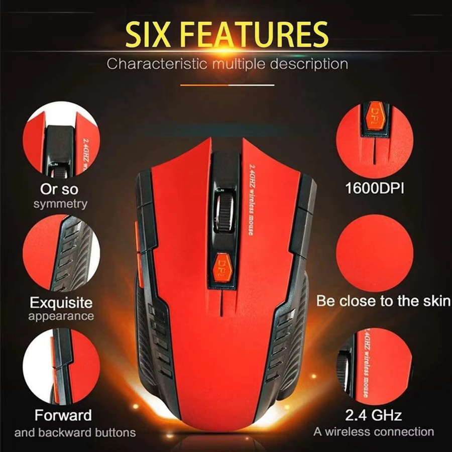 Congdi Drahtlose Gaming Maus in Blau mit 2,4G USB-Empfänger und einstellbaren 800/1200/1600 DPI für PC, Laptop und Tablet - Bild 3