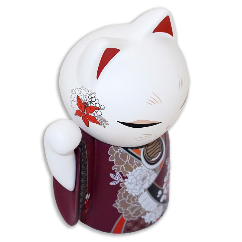 Kimmidoll Maneki Neko KANA MNFL004 Dekofigur aus Kunstharz in Weiß mit floralem Design, Höhe: 9 cm - Bild 3