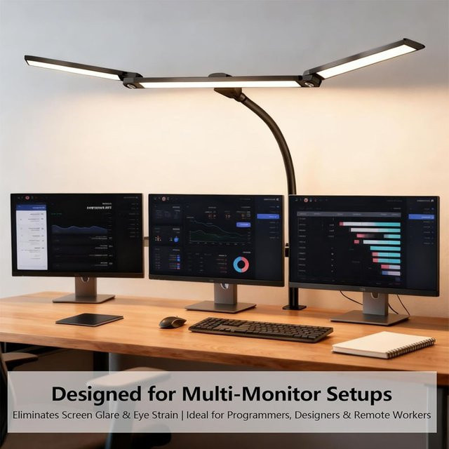TLEDMP LED-Schreibtischlampe in Schwarz mit stufenloser Dimmung, flexibler Klemmhalterung und verstellbarem Schwanenhals für Home-Office und zum Lesen - Bild 1