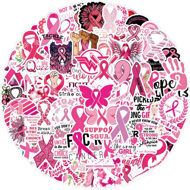 110 Stück Rosa Schleife Brustkrebs-Bewusstseinsaufkleber wasserfest für DIY Scrapbook, Laptop und Handy - Bild 1