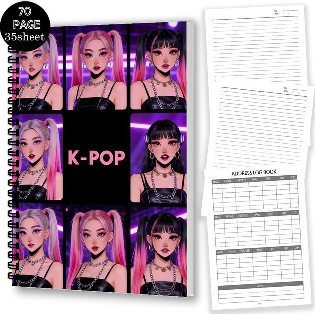 Spiralgebundenes K-Pop Notizbuch mit Softcover, 70 Seiten, liniertes A5 Notizbuch in Multicolour - Bild 1