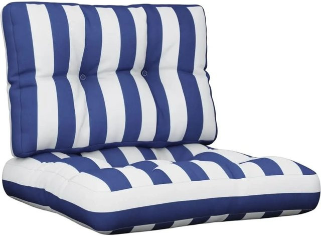 vidaXL Palettenkissen 2-teiliges Set Blau-Weiß Gestreift aus Polyester, UV-beständig und wasserabweisend - Bild 1