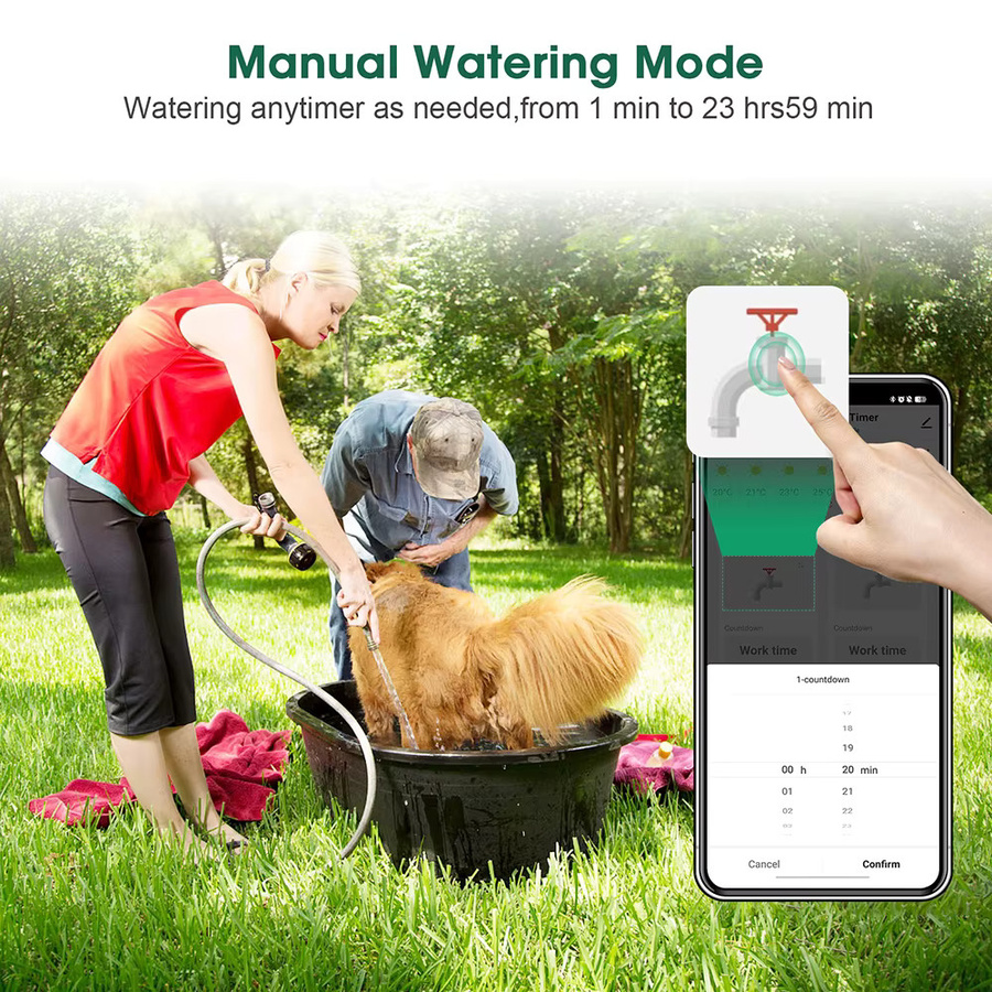 JUANJUAN Smart Bewässerung Timer mit 2 Auslässen, Bluetooth und Zigbee, programmierbarer Garten Wasser Timer für Schlauch und Sprinkler, kompatibel mit Alexa, Grau - Bild 5