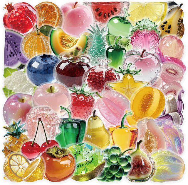 Story Store Dekorative Glasaufkleber mit Obst- und Gemüsemotiven, 53 Blatt, Mehrfarbig - Bild 1