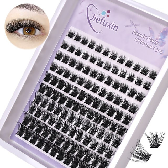 JIEFUXIN Cluster-Wimpern, 120 Stück, D-Locken, natürlich - Bild 1