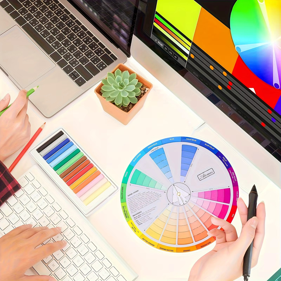 Kunstfarbenrad mit Farbverlaufsstufen und Mischdiagramm in Multicolour für den Farbtheorieunterricht aus Papier - Bild 2