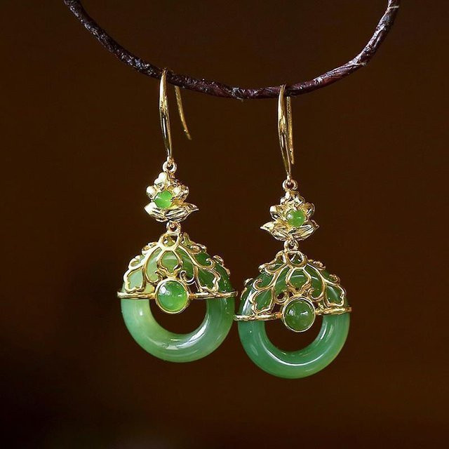 Ohrringe Hetian-Jade, Tropfenohrringe, Damen - Bild 1