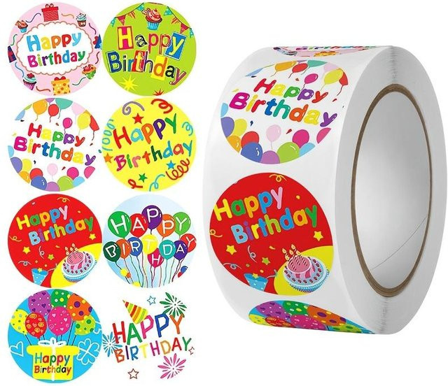 LChome Alles Gute zum Geburtstag Siegelaufkleber in Gelb, 500 Stück, Durchmesser: 2,5 cm - Bild 1