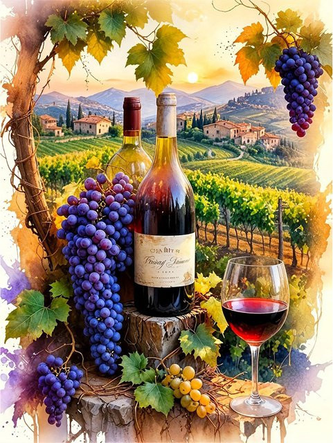 EverShine DIY Diamantmalerei Wein und Trauben Mosaik Set mit runden Bohrern in Mehrfarbig, B/H: 30 x 20 cm - Bild 1