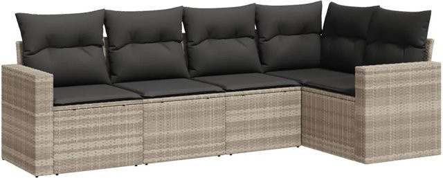 vidaXL 5-tlg Garten-Sofagarnitur Modell 13 aus Poly Rattan in Hellgrau mit Kissen aus Polyester und Gestell aus pulverbeschichtetem Stahl - Bild 1