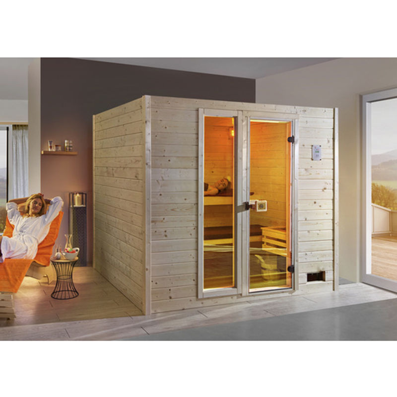 WEKA Massivholzsauna Valida 4 in Beige mit Glastür und Fenstern, B/H/T: 239 x 203,5 x 189 cm - Bild 2