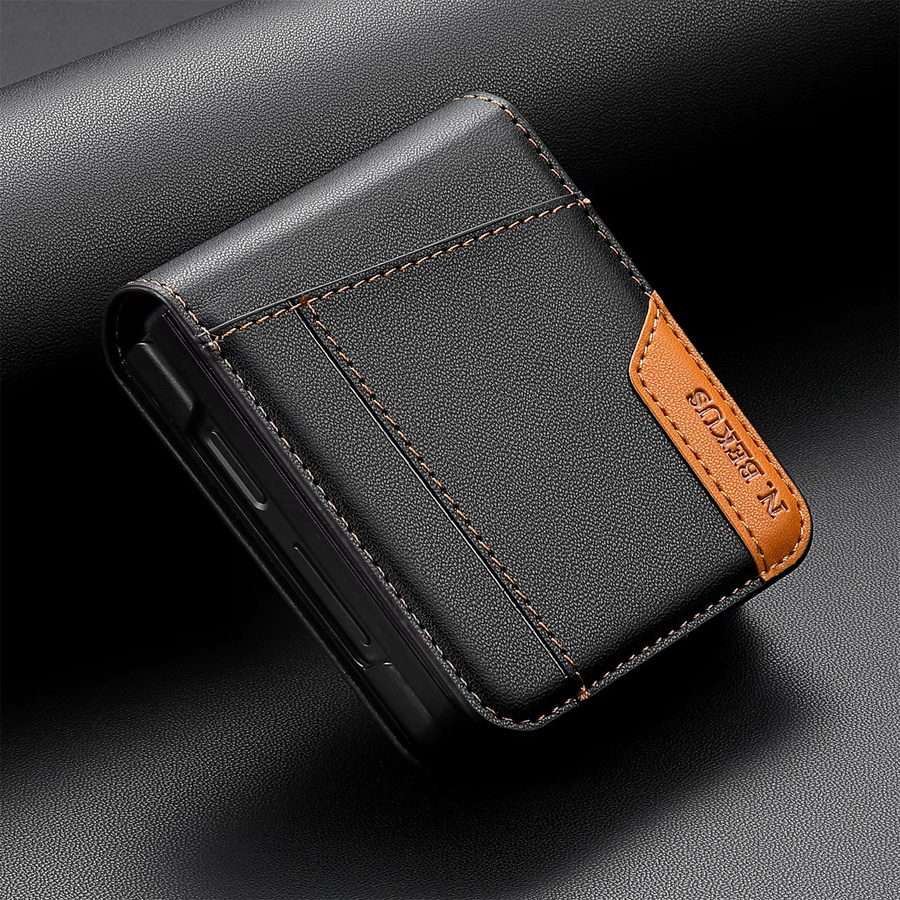 Leder-Brieftaschenhülle mit Kartenfach und doppelter Saumnaht für Samsung Galaxy Z Flip 7 FE, Z Flip 6, Z Flip 5, Z Flip 4 oder Z Flip 3 in Rot - Bild 5