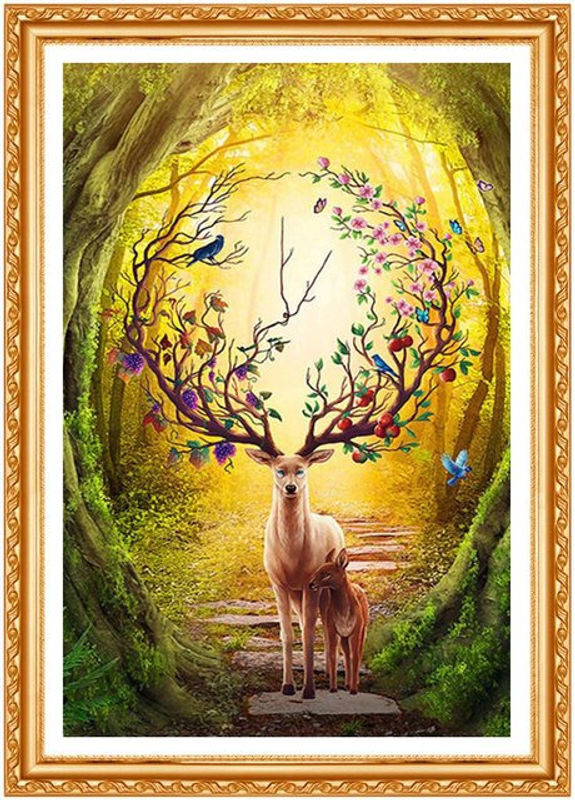 FIYO Diamond Painting Set Hirsch Mutter und Sohn im Wald, Mehrfarbig, B/H: 30 x 20 cm - Bild 1