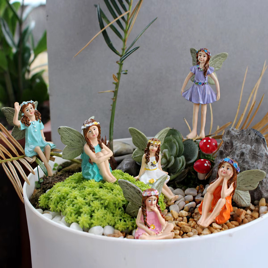 Blumenfeen-Set aus Kunstharz in Multicolour mit sechs Figuren zur Dekoration für Garten, Balkon und Innenbereich - Bild 3