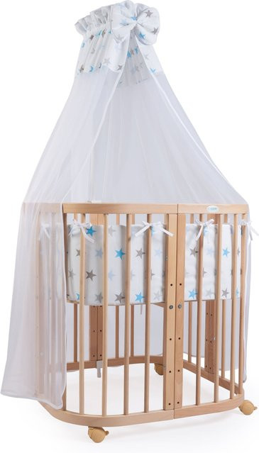 Waldin 7in1 Babybett Kinderbett aus Buchenholz mit Matratze, lackiert - Bild 1