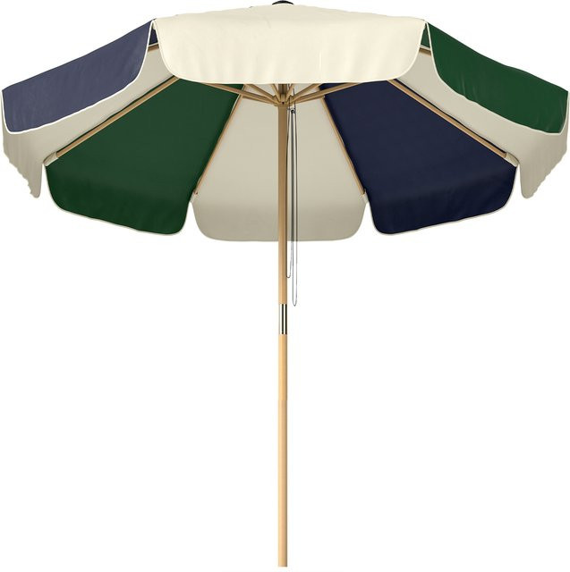 Outsunny Gartenschirm mit Seilzug in Creme und Dunkelgrün mit Retro-Holzoptik und Volants, Durchmesser: 226 cm - Bild 1