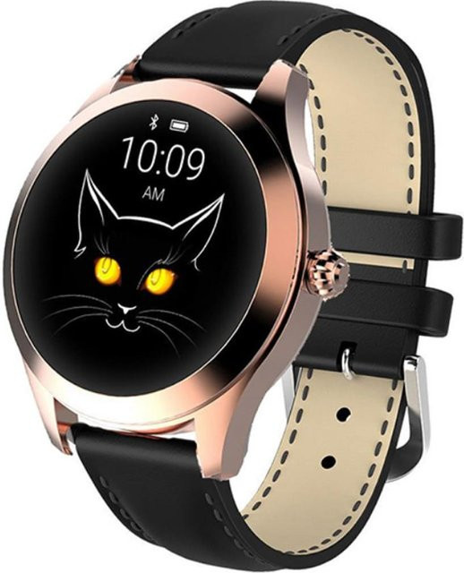 TPFNet Damen Smartwatch Fitness Tracker mit Kunstleder Armband in Gold/Schwarz, IP68 wasserfest, kompatibel mit Android & iOS, mit Herzfrequenzmessung und Schrittzähler - Bild 2