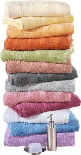 Cawö Handtuch Set Anthrazit gestreift aus 100% Baumwolle Walkfrottier mit Mäanderborte, Inhalt: 1 Handtuch (Breite: 50 cm, Höhe: 100 cm), 1 Duschtuch (Breite: 80 cm, Höhe: 160 cm), 2 Waschlappen (Breite: 16 cm, Höhe: 22 cm), 2 Gästetücher (Breite: 30 cm, - Bild 1
