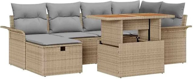 vidaXL 7-teiliges Gartensofa-Set aus Polyrattan mit Kissen in Beige für Garten und Balkon - Bild 1