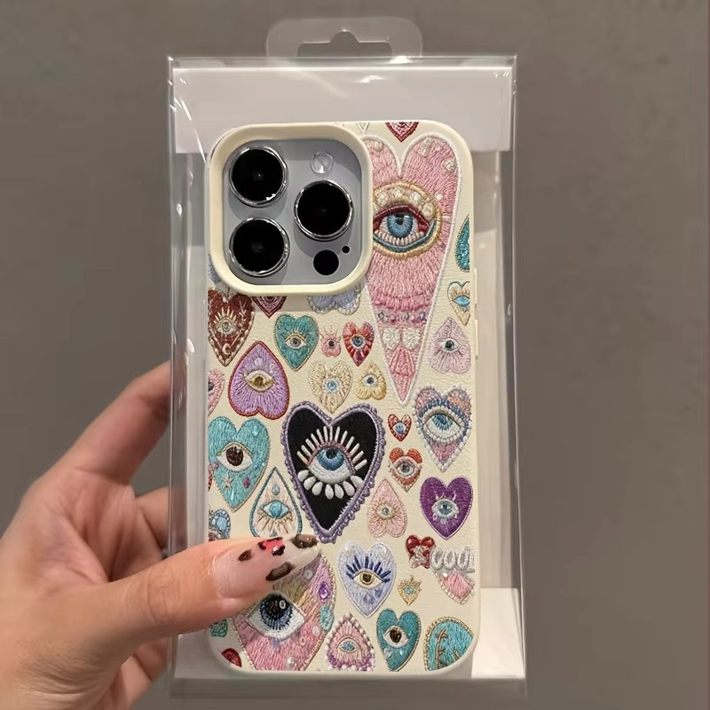 Silikon Handyhülle mit farbigem Herz-Design und Lychee-Textur für Apple iPhone 11 bis iPhone 17 Pro Max und Air, Multicolor - Bild 2