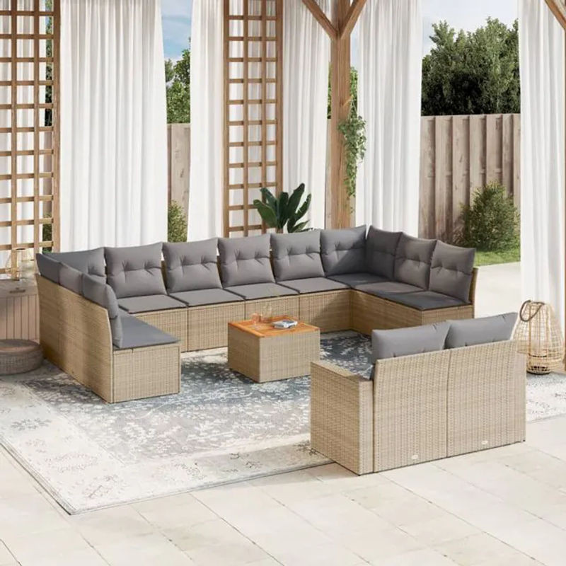 Vidaxl Gartenmöbel-Set aus Polyrattan und Akazie mit 13 Teilen in Beige - Bild 1