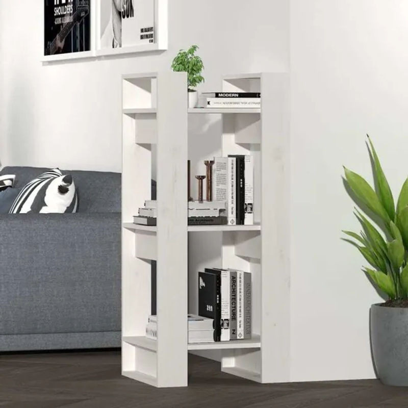 Vidaxl Bücherregal und Raumteiler aus Massivholz Kiefer in Weiß, B/T/H: 41 x 35 x 91 cm - Bild 1