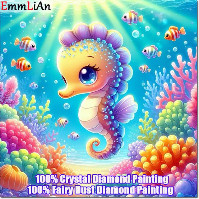 EmmLiAn Diamantmalerei Set mit Seepferdchen, Schildkröte und Delphin in Multicolor als Wandbild im Mosaik-Stil - Bild 1