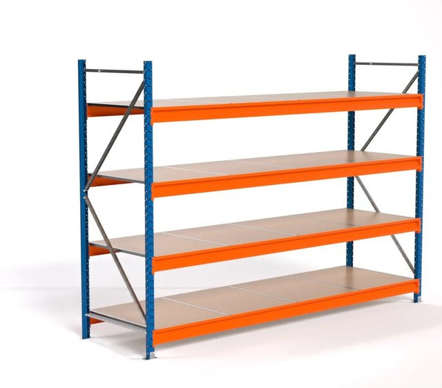 PROREGAL Industrie Weitspannregal MAXIMUS PRO Lagerregal mit 4 Spanplatten-Fachböden, Blau/Orange, H x B x T: 200 x 275 x 80 cm - Bild 1