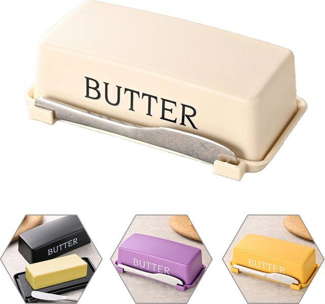 KOQZM Butterbehälter mit Messer und Snap-Lid in Lila aus Kunststoff - Bild 1