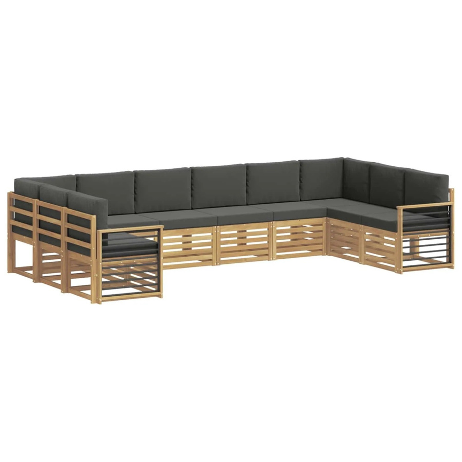 vidaXL Ecksofa Set aus 10 Teilen in Weiß und Anthrazit mit Akazienholz-Gestell und Polsterkissen B/T/H: 363 x 187,5 x 73 cm - Bild 2