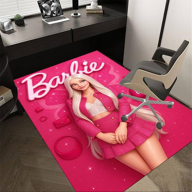 Barbie Fußmatte aus Polyester von Yun2 Home, rutschfest und waschbar, grau und pink, B/T: 90 x 60 cm - Bild 1