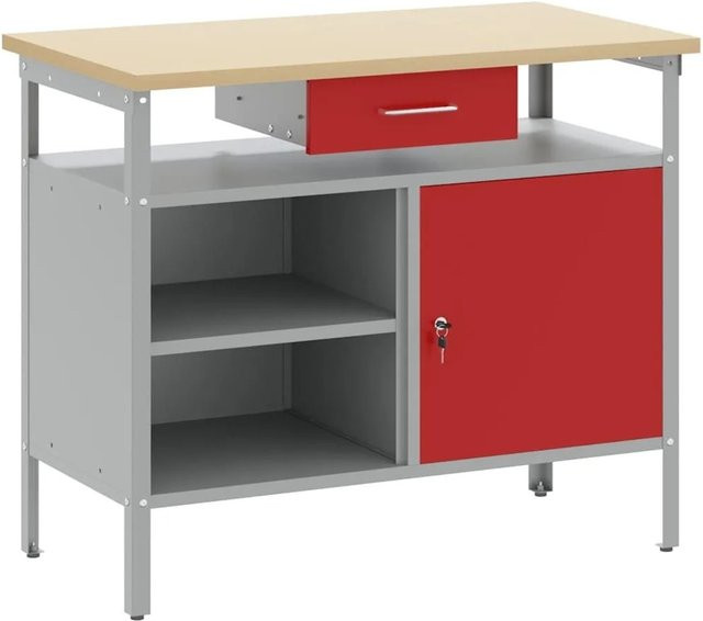 vidaXL Werkbank mit Schubladen und Regal in Rot und Grau, B/T/H: 100 x 55 x 85 cm - Bild 1