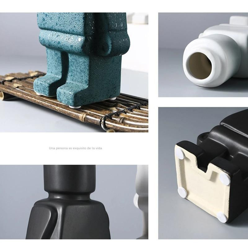 Nordische Roboter Vase Blockmann aus Harz als kreatives Desktop Ornament für deine Heimdekoration, Höhe: 19,8 cm, Breite: 11,0 cm, Tiefe: 6,5 cm - Bild 2