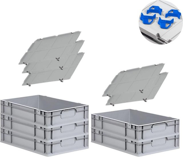 PROREGAL Spar Set mit 5x Eurobox Nextgen Economy in Blau inklusive Auflagedeckeln und 4x Schiebeschnappverschlüssen, H x B x T: 12 x 40 x 60 cm, 23 Liter pro Box - Bild 1