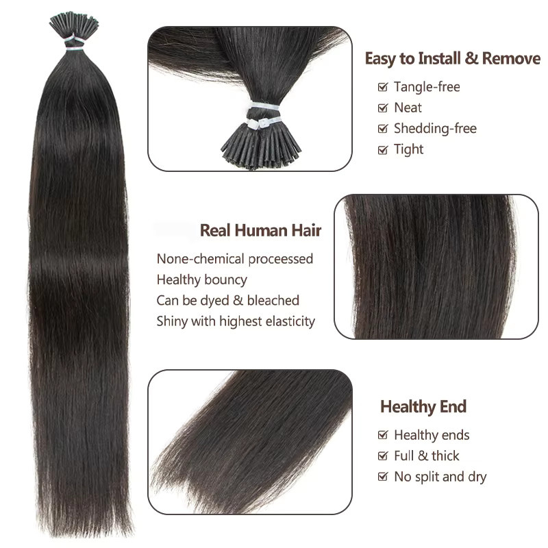 Boymia I-Tip Echthaar-Extensions, 50 Stränge, 16-20 Zoll, 30G - Bild 2
