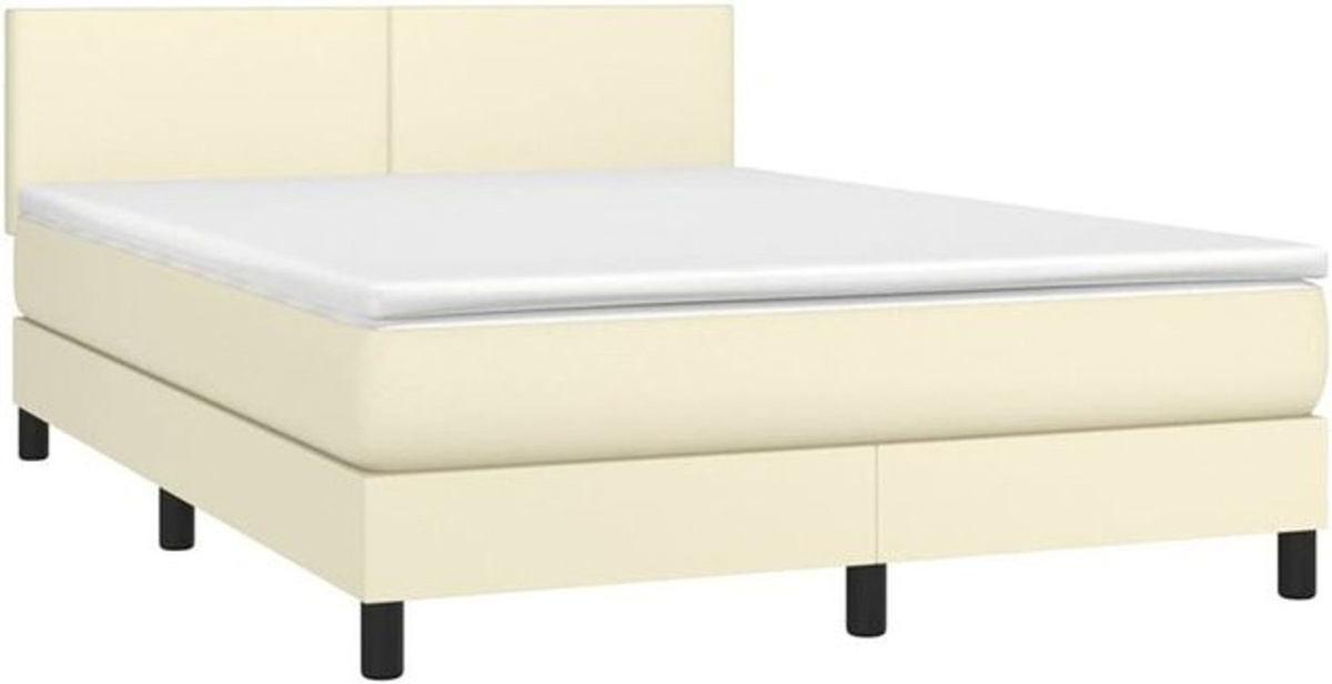 vidaxl Boxspringbett mit Matratze aus Kunstleder in Creme, B/T/H: 140 x 190 cm - Bild 1