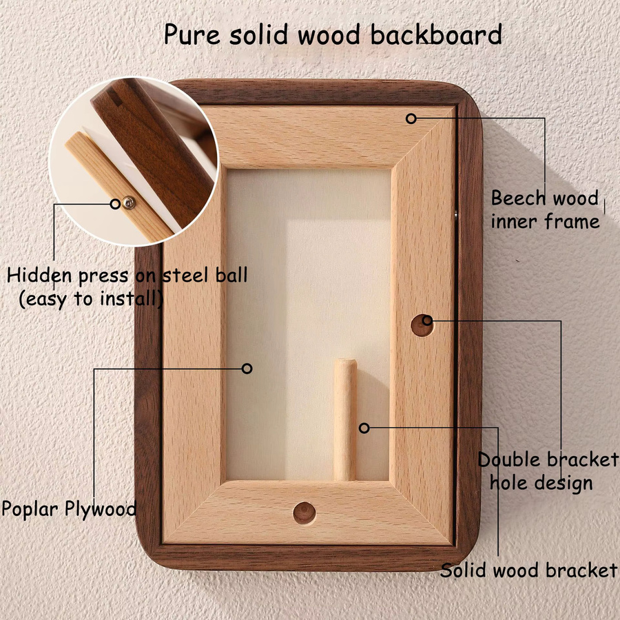 CHENGWEI Massivholz-Bilderrahmen aus Walnussholz und Teakholz in Schwarz und Braun für A4 und A3, minimalistischer Fotodisplay-Ständer für den Tisch - Bild 3