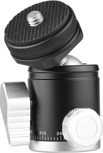 Andoer 2-in-1 Mini-Kugelkopf mit 1/4 Zoll Schraube, 360 Grad drehbar, Aluminiumlegierung, schwarz - Bild 1