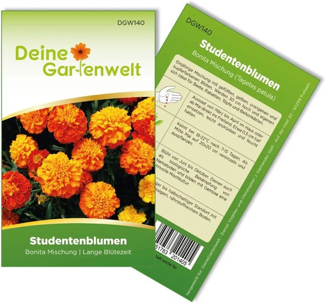 Deine Gartenwelt Studentenblume Tagetes Bonita Mischung Samen für Beete, Rabatten, Töpfe und Balkonkästen - Bild 1