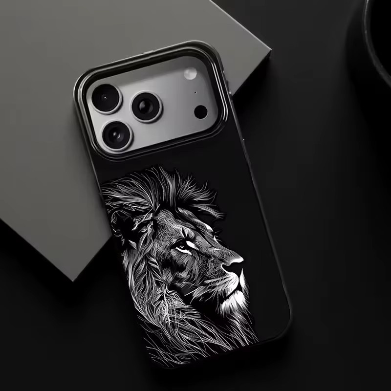 Schutzhülle mit Löwen-Design für iPhone Modelle in Schwarz aus weichem TPU mit Anti-Drop-Funktion - Bild 2