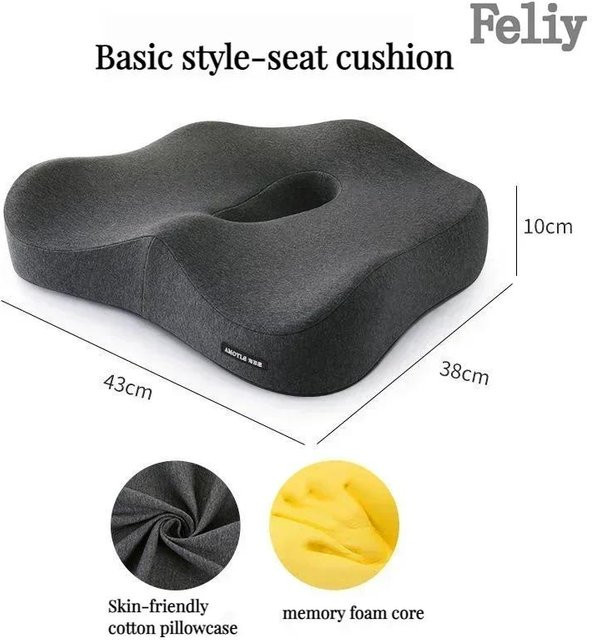 Feliy Orthopädisches Memory Foam Kissen für Bürostuhl und Autositz in Grau mit abnehmbarem Bezug - Bild 1