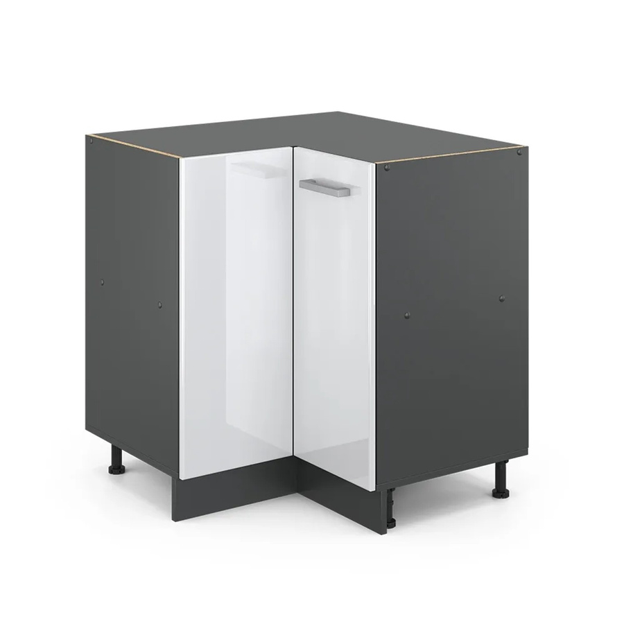 Vicco Eckunterschrank R-Line Küchenschrank in Weiß und Bordeauxrot mit Doppeldrehtür und Einlegeboden, Hochglanz - Bild 3