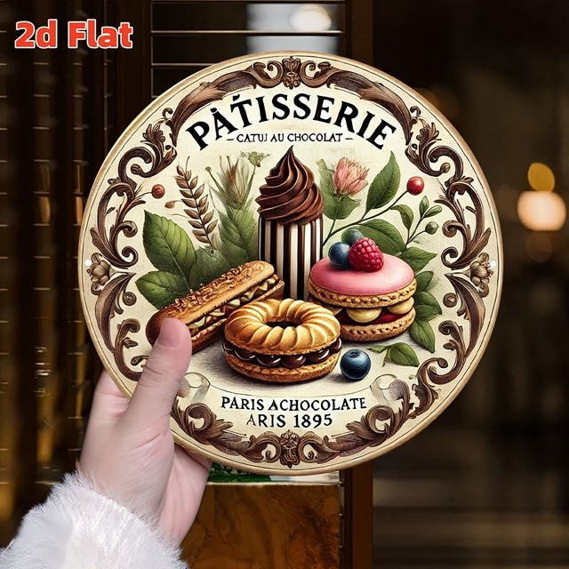 Potdemiel Vintage Parisian Baking Shop Metallwandkunst rund, Durchmesser: 19,81 cm, Multicolour - Bild 1