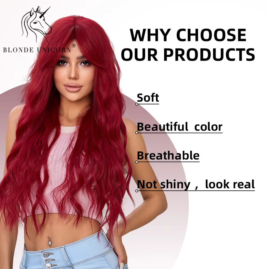 Blonde Unicorn Synthetische Perücke, Lange gewellte Perücke, Ombre Rot, Damen - Bild 1